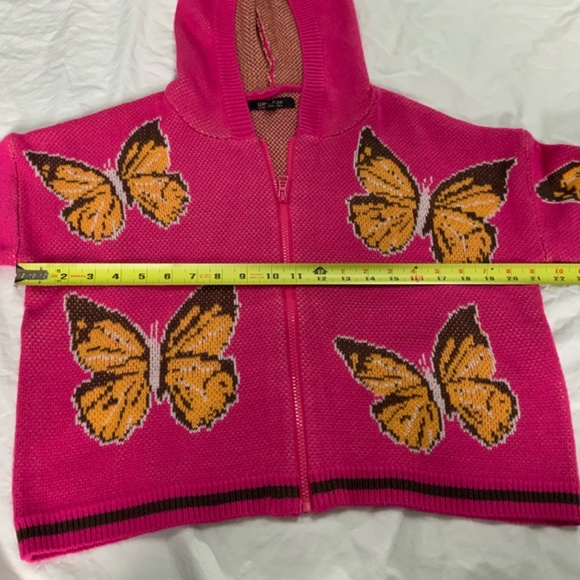 Cropped, Hooded, Zip Front Cardigan with Butterflies - Picture 4 of 11